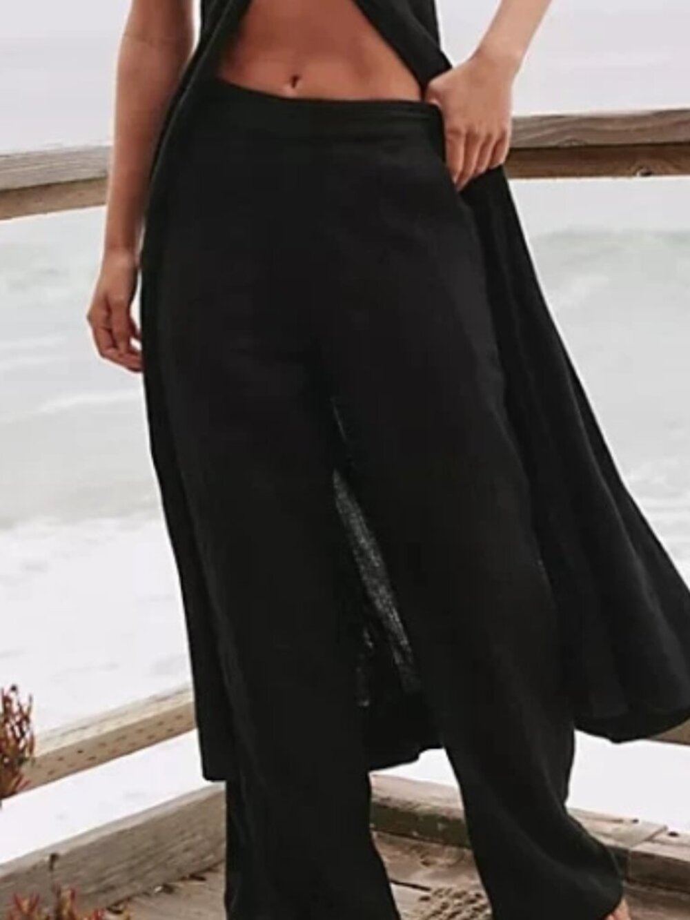 Free People Banita Pajama Pants Black Endless Summer High Waist XL